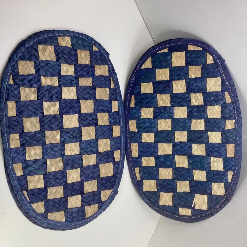 Vtg‎ Set of 5 Checkered Woven Rattan Placemats Navy and Brown